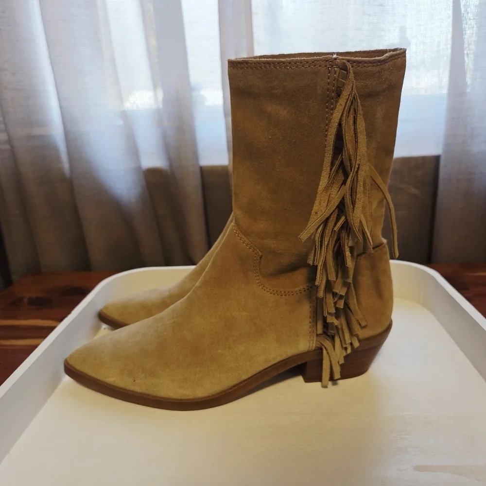 Rebecca Minkoff suede leather westerm style fringe booties size 6 Krissa